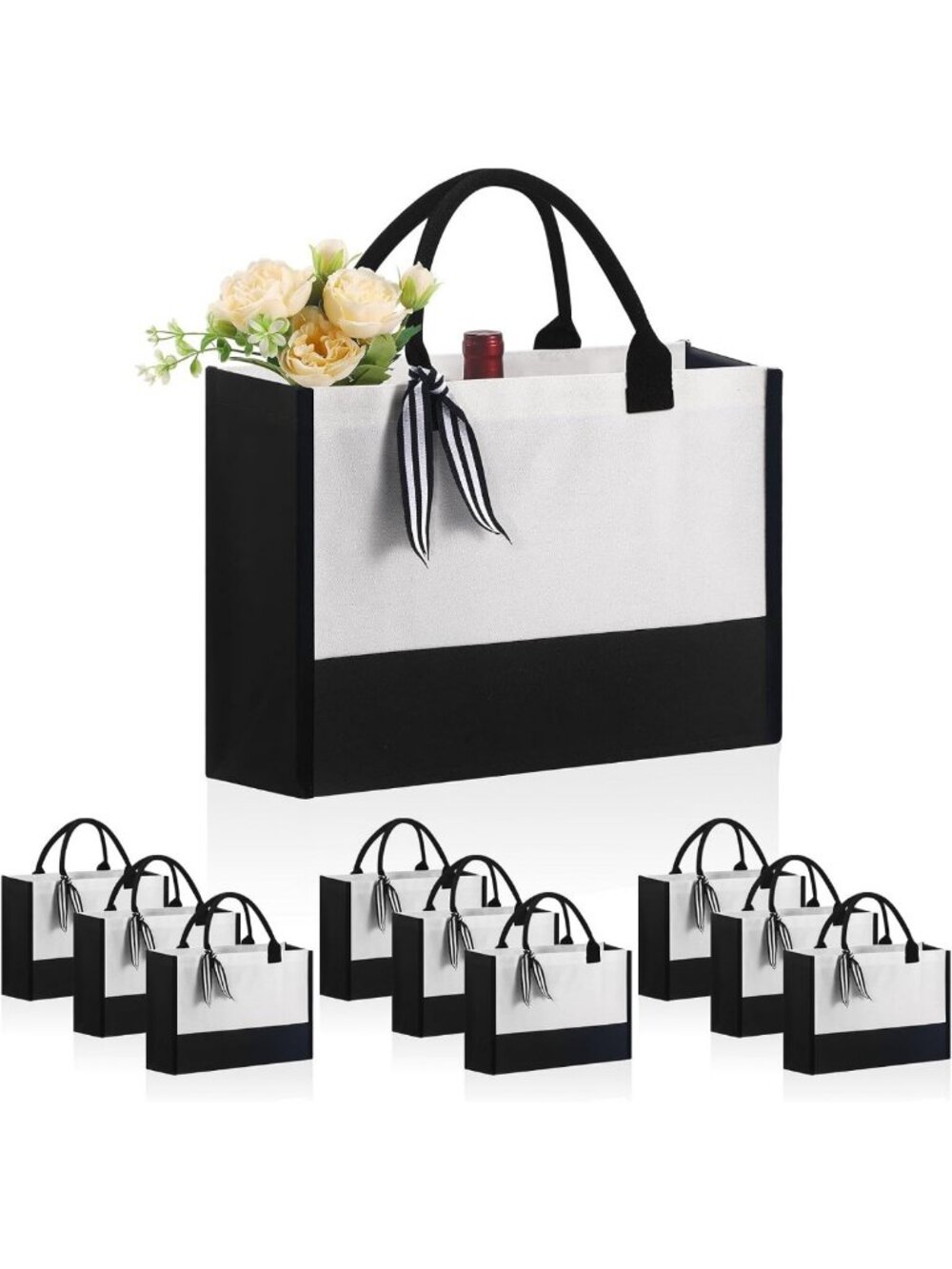 Personalized Classic Canvas Tote Bag Set - 10 PCS, Zipper Pocket, DIY Gift for